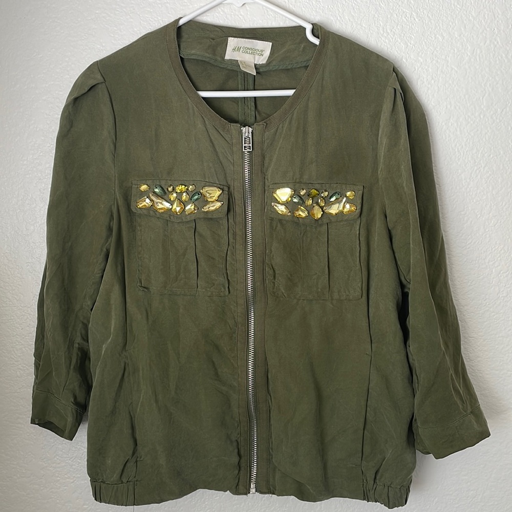 Army green zip up jacket